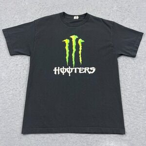 Monster Energy Drink x Hooters Shirt Men's Large Black Crew Graphic Logo SS Tee‎